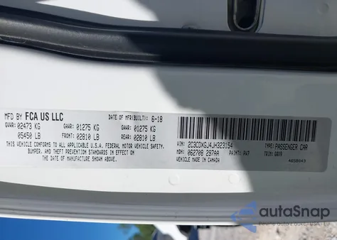 2018 Dodge Charger R/T Scat Pack Rwd z USA, uszkodzony, nr VIN 2C3CDXGJ4JH323154